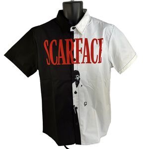 New Mens Reason Scarface AOP Button Up Short Sleeve Shirt Size Medium NWT